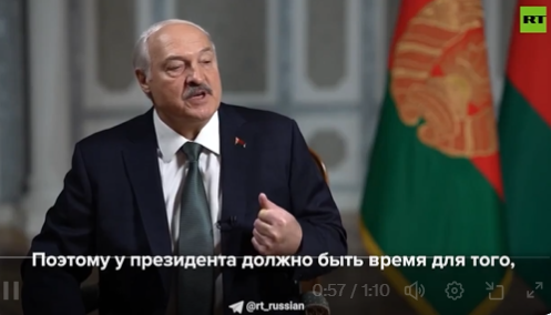 Alexander Lukashenko speaking during an interview on RT about Belarus relations with Russia, China and dialogue with the United States