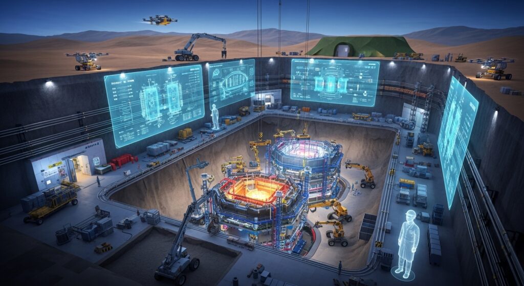 AI simulation of secret underground nuclear facility hidden beneath desert terrain