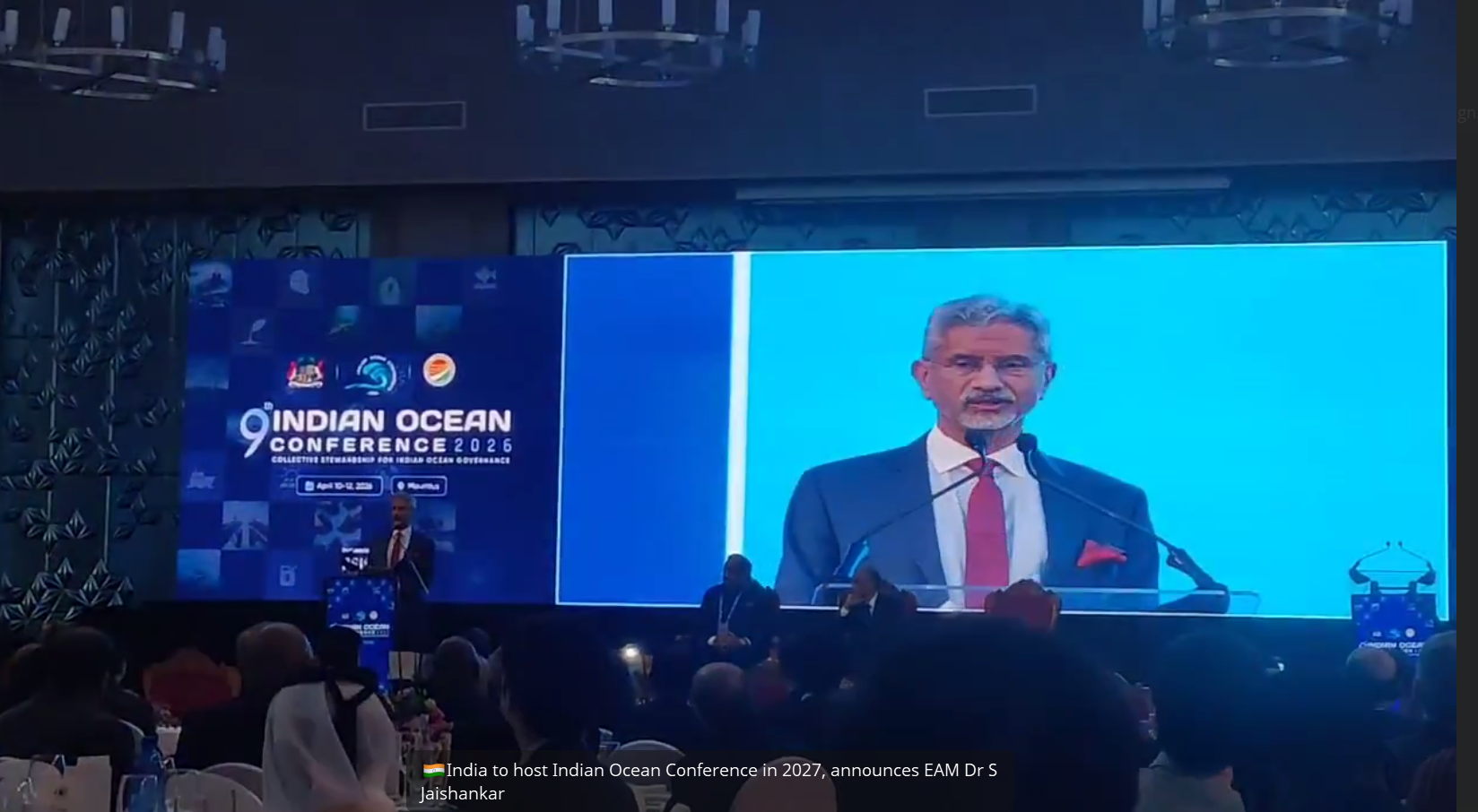 External Affairs Minister S. Jaishankar announcing India as host of the Indian Ocean Conference 2027 focusing on maritime security and regional cooperation