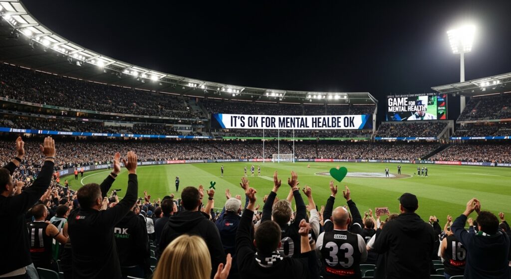 Melbourne vs Carlton AFL players promoting mental health awareness game