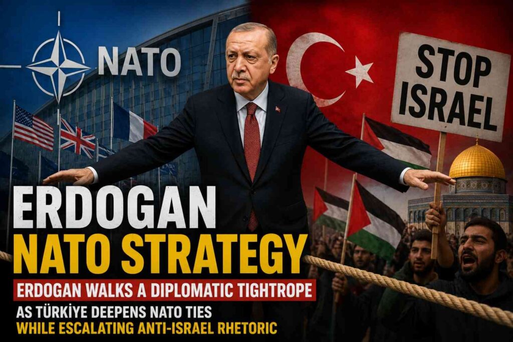 Turkish President Erdogan speaking as NATO flags and defense cooperation discussions take place in Ankara