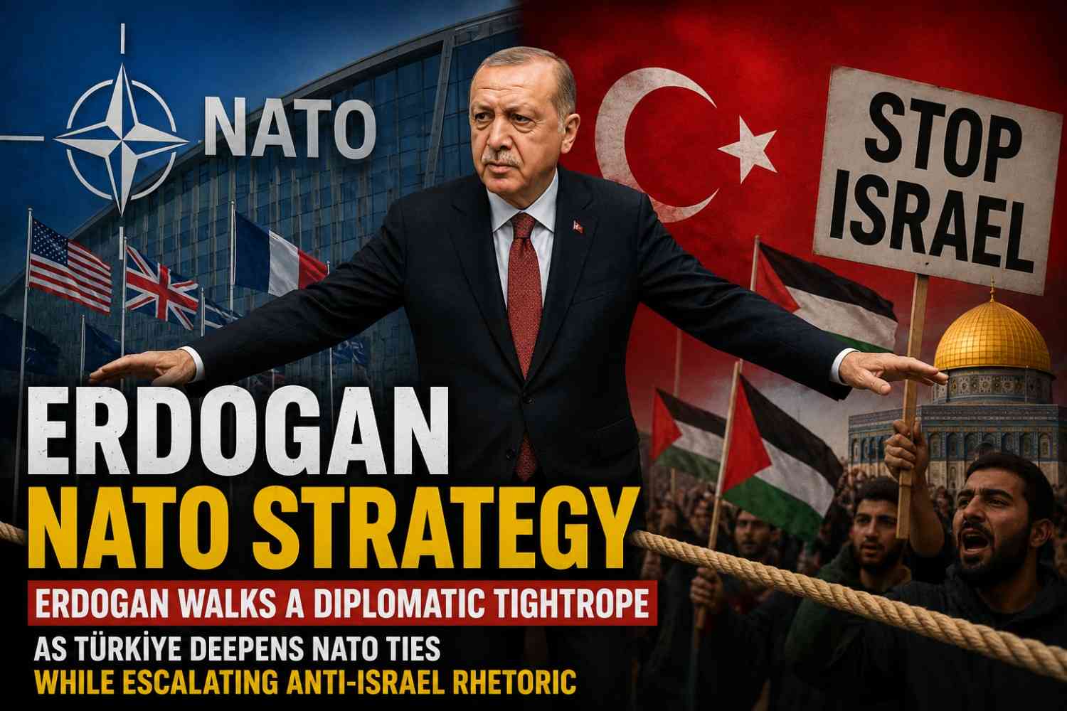 Turkish President Erdogan speaking as NATO flags and defense cooperation discussions take place in Ankara