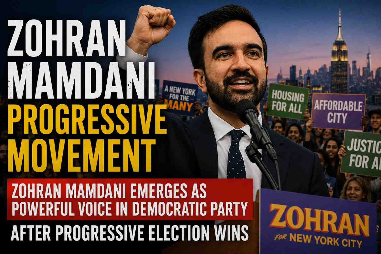 Zohran Mamdani speaking with progressive supporters as Democratic socialist candidates gain momentum nationwide