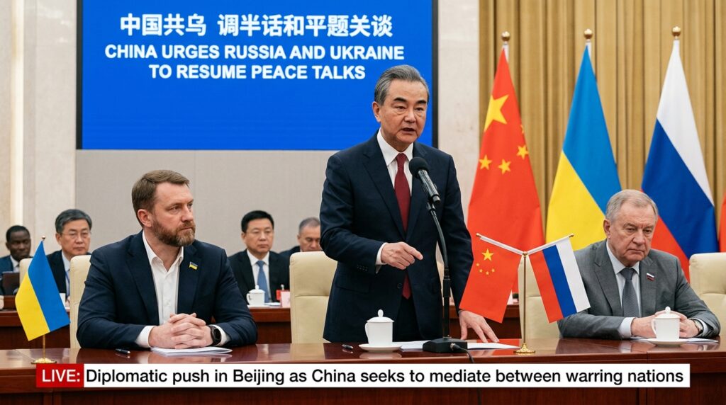 China's UN representative calls for renewed peace talks between Russia and Ukraine during a United Nations meeting