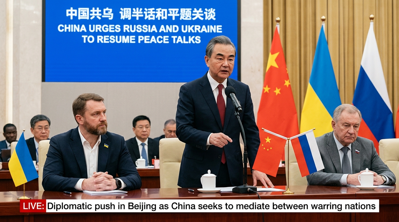 China's UN representative calls for renewed peace talks between Russia and Ukraine during a United Nations meeting