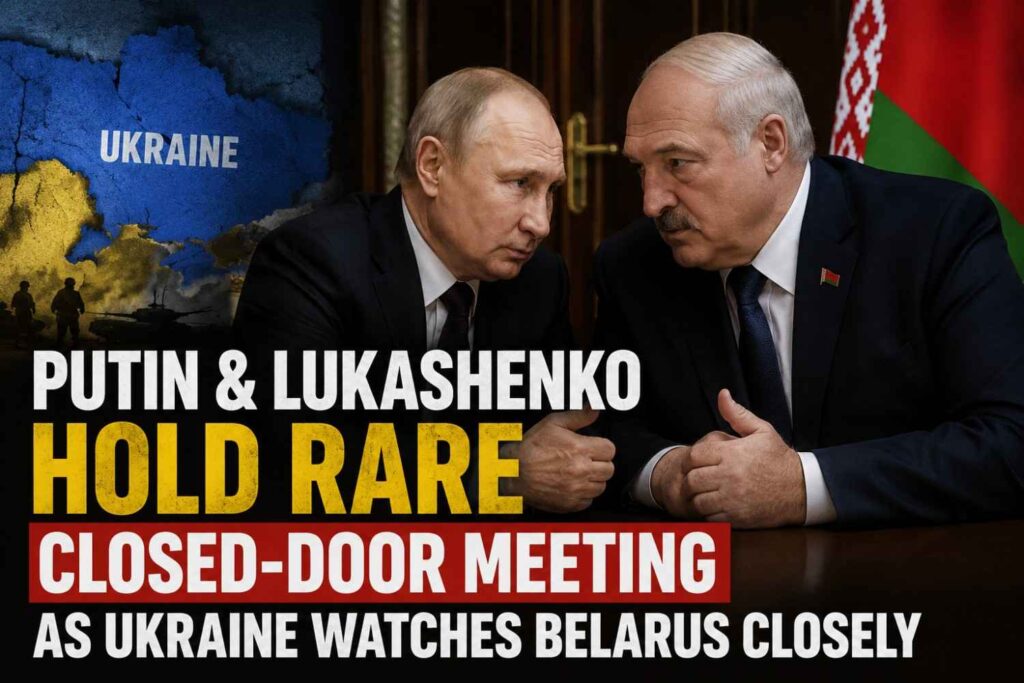 Russian President Vladimir Putin and Belarusian President Alexander Lukashenko during a private meeting amid rising tensions over the Ukraine war.
