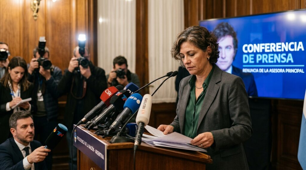 Argentine President Javier Milei during a government event following the resignation of his top aide and cabinet chief.