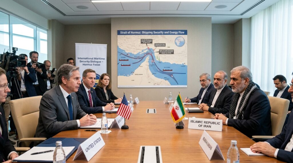 Oil tankers passing through the Strait of Hormuz amid US Iran diplomatic talks and regional security discussions