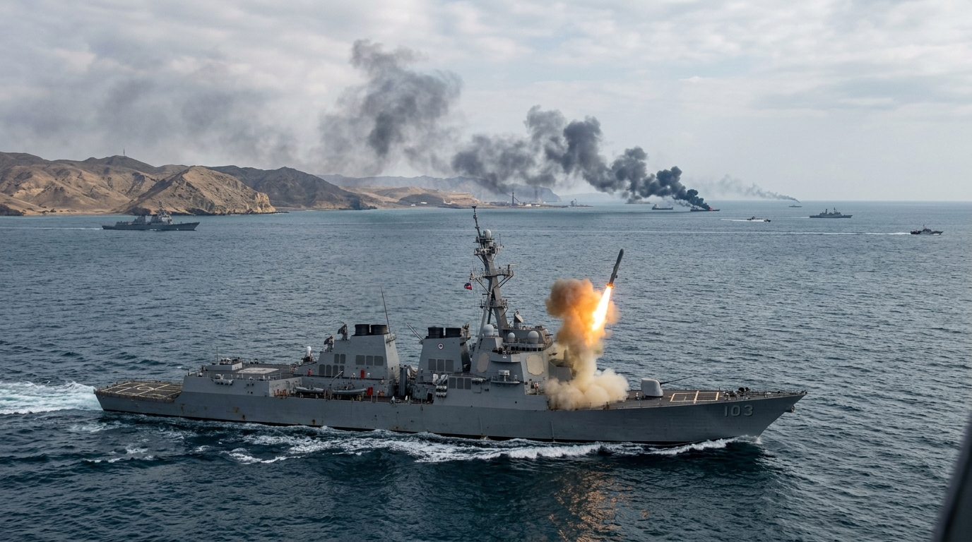 US military operations targeting Iranian facilities following attacks on commercial vessels in the Strait of Hormuz.