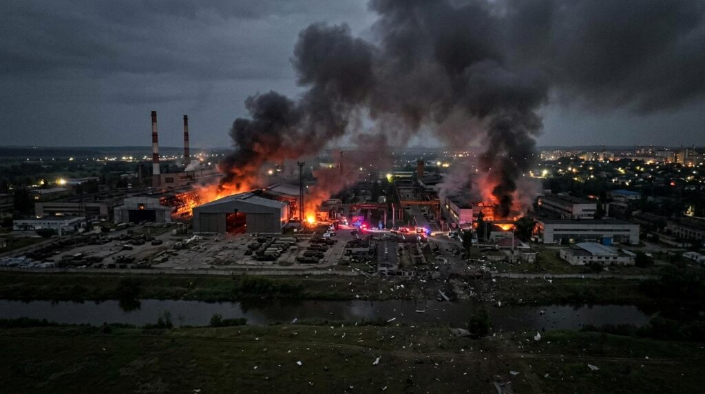 Ukrainian long-range drones targeting Russian defense industry facilities during a record wave of strikes in June 2026.