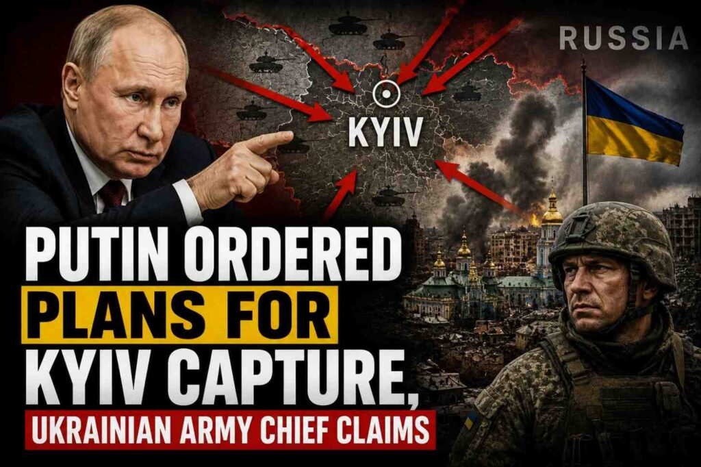Ukrainian Commander-in-Chief Oleksandr Syrskyi speaks during a military briefing about reported Russian plans targeting Kyiv