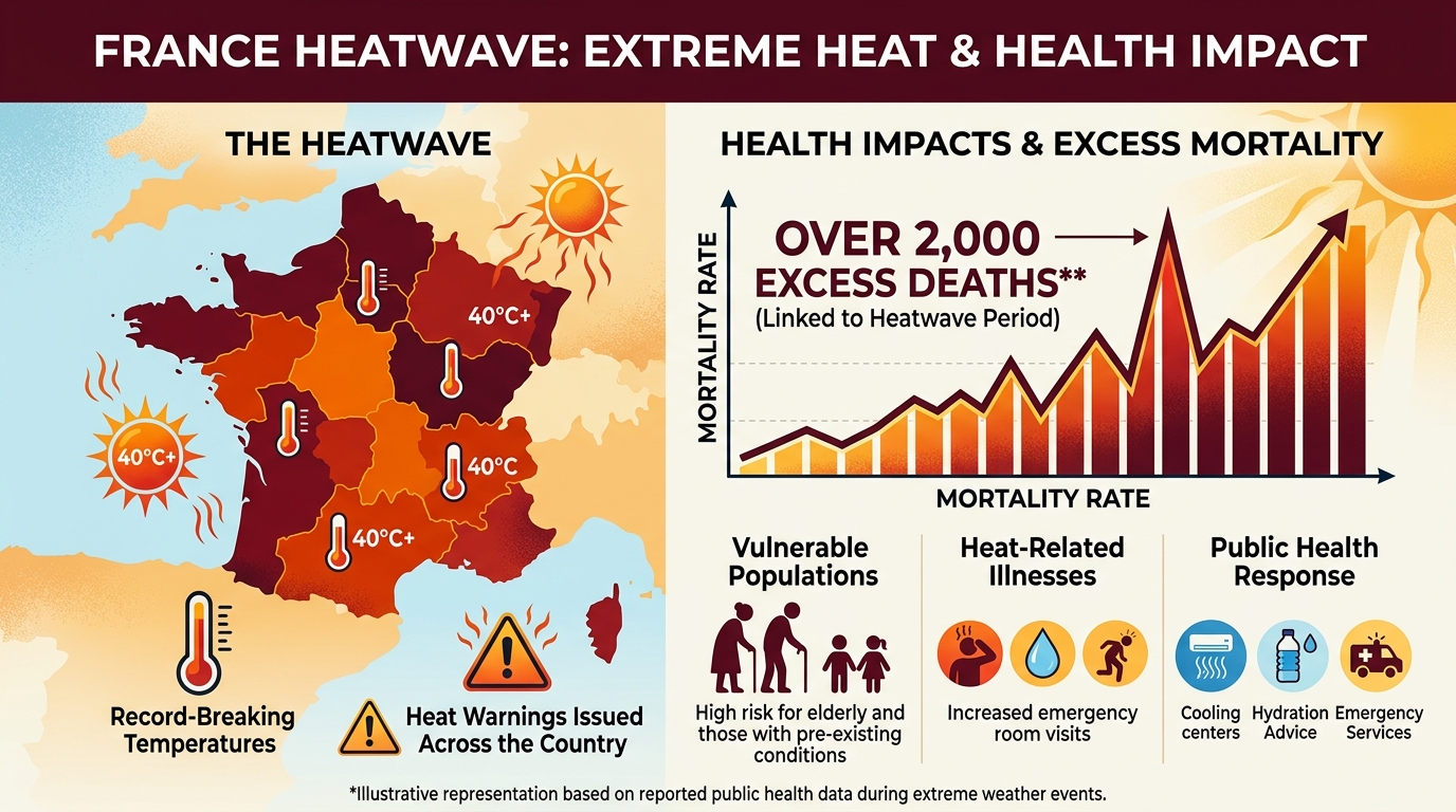 France heatwave excess deaths rise above 2,000 as people seek relief during extreme summer temperatures across the country.