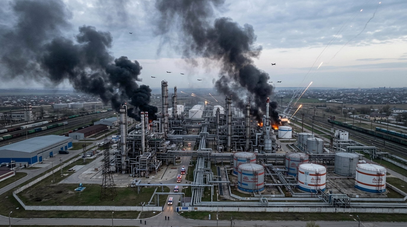 Ukraine drone strikes on Russian energy infrastructure targeting oil terminals and industrial facilities near St. Petersburg and Belgorod.