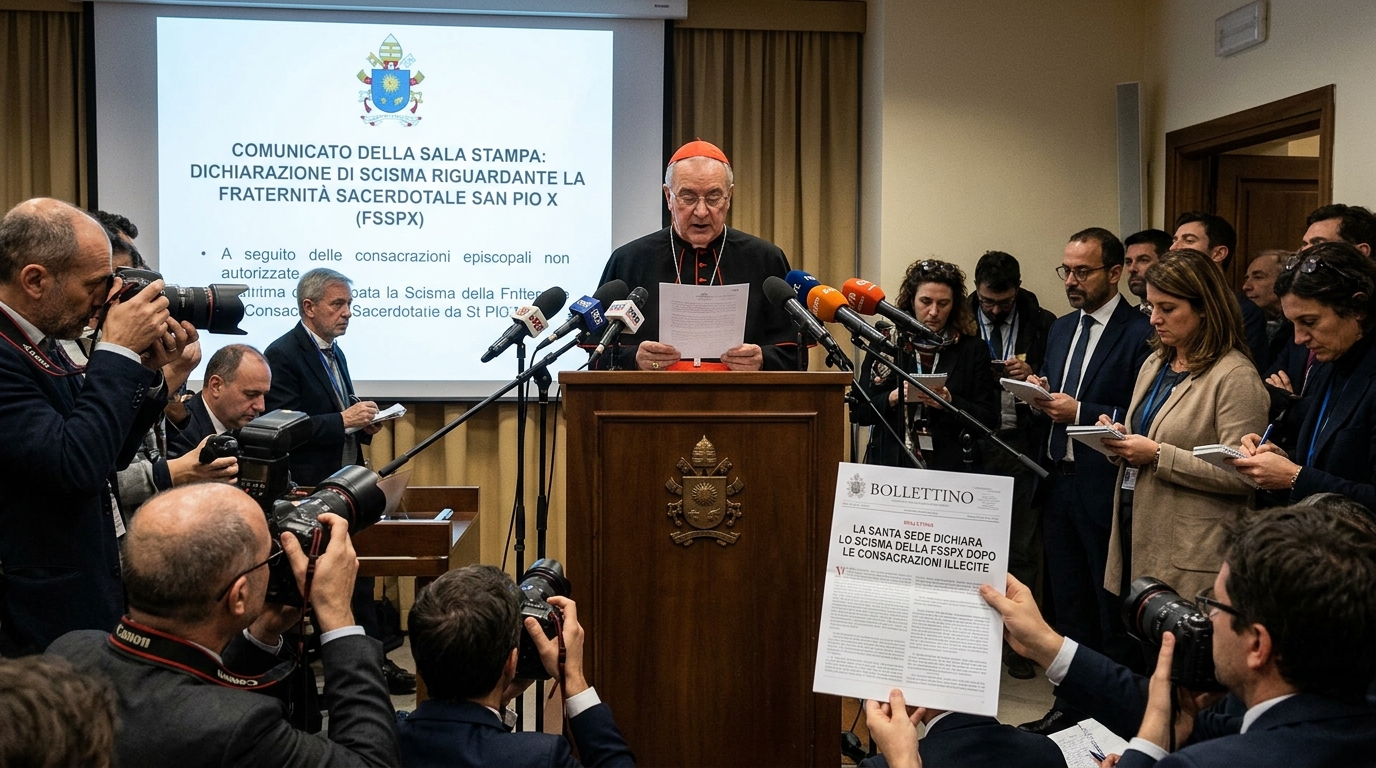 Pope Leo XIV at the Vatican as the Holy See announces that the Society of St. Pius X has entered into schism following unauthorized bishop consecrations.